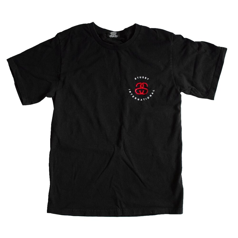 Stussy International Black T-Shirt With Embroidered Red Logo